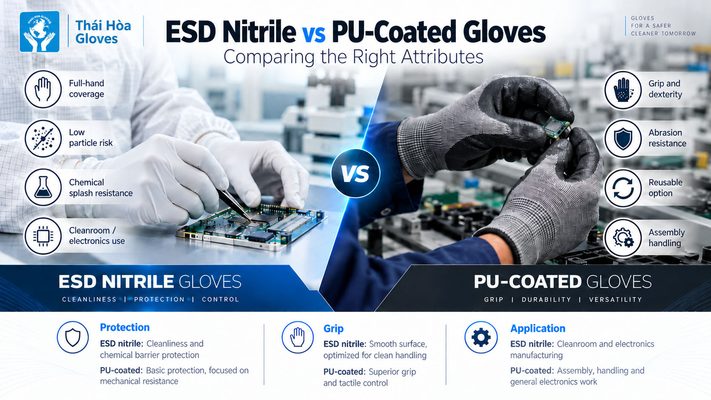 ESD Nitrile vs PU-Coated Gloves: Comparing the Right Attributes