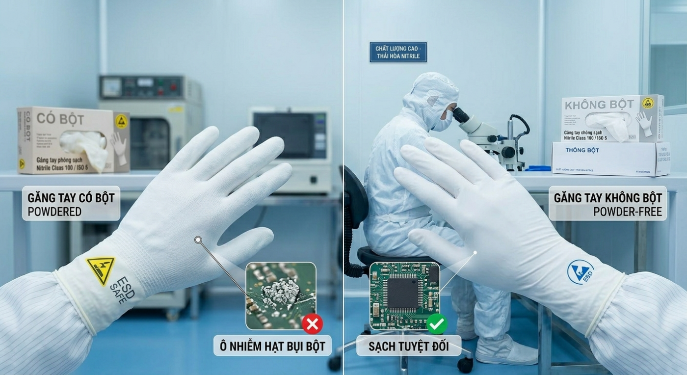 Phân Biệt Găng Tay Phòng Sạch Nitrile Có Bột Và Không Bột