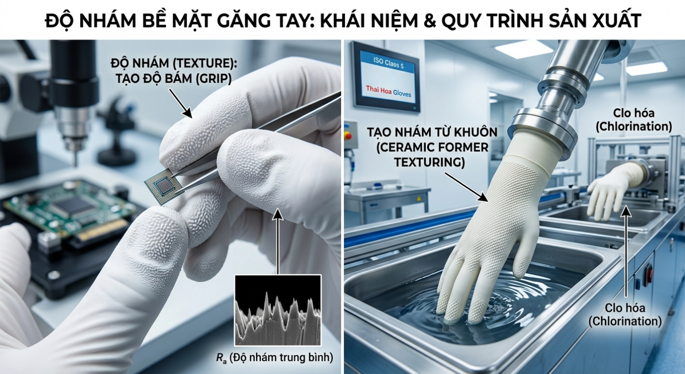 độ nhám bề mặt găng tay