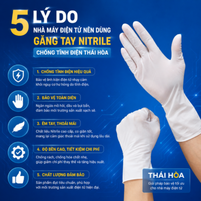 5 Lý Do Nhà Máy Điện Tử Nên Dùng Găng Tay Nitrile Chống Tĩnh Điện Thái Hòa