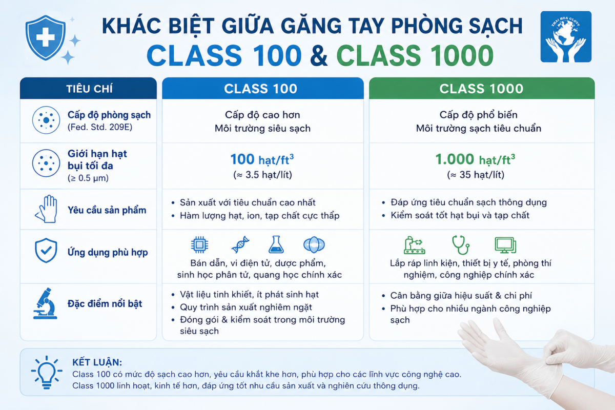 Găng Tay Phòng Sạch Class 100 & Class 1000
