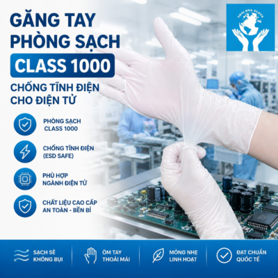 Găng Tay Phòng Sạch Class 1000 Chống Tĩnh Điện Cho Điện Tử