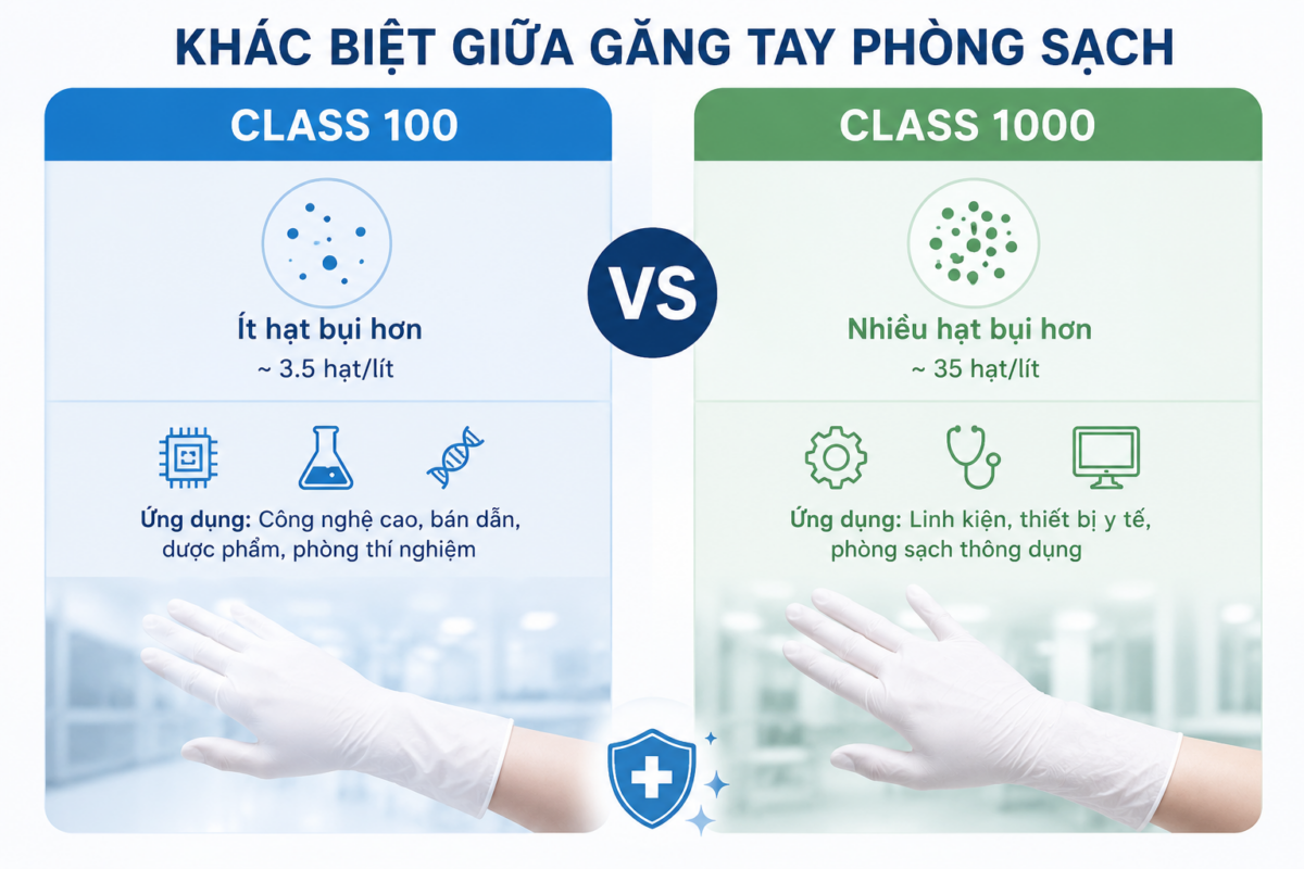 so sánh Găng Tay Phòng Sạch Class 100 & Class 1000