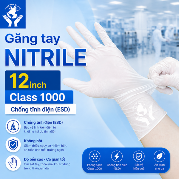 Găng tay Nitrile 12inch Class 1000 Chống tĩnh điện (ESD)
