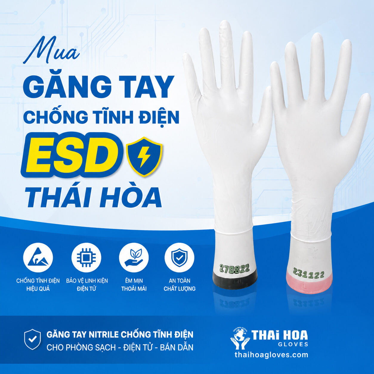 Găng tay Nitrile 12inch Class 100 <br> Chống tĩnh điện (ESD)