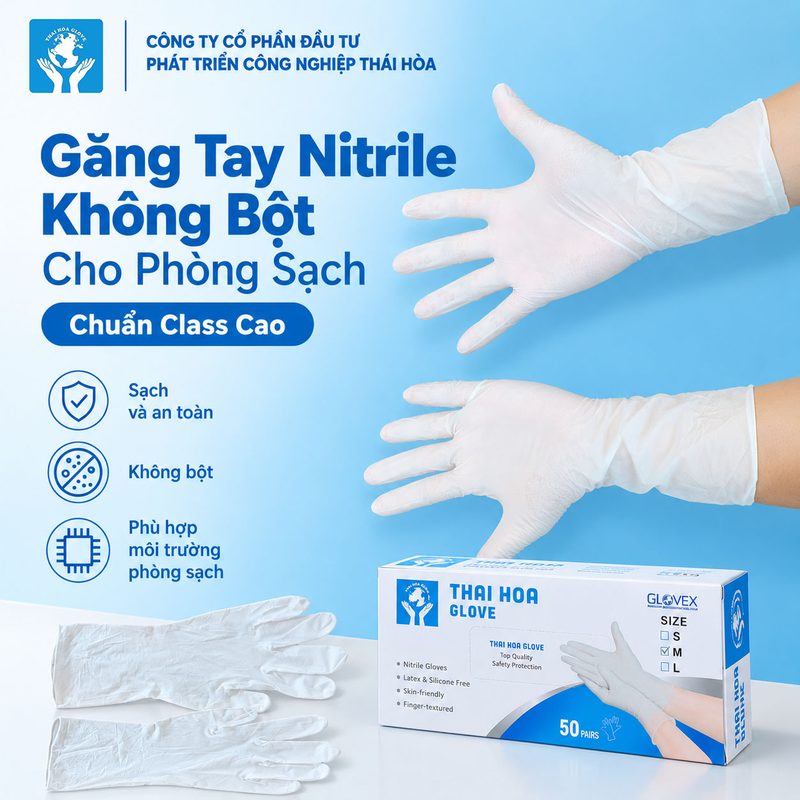 Găng Tay Nitrile Không Bột Cho Phòng Sạch - Chuẩn Class Cao